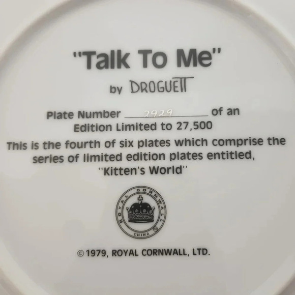 Vtg Set of 2 Royal Cornwall Kittens Black/White Collectors Plates. - Picture 8 of 13